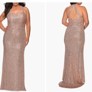 Le Femme  Rose Gold Sequined Trumpet Evening Gown 18W